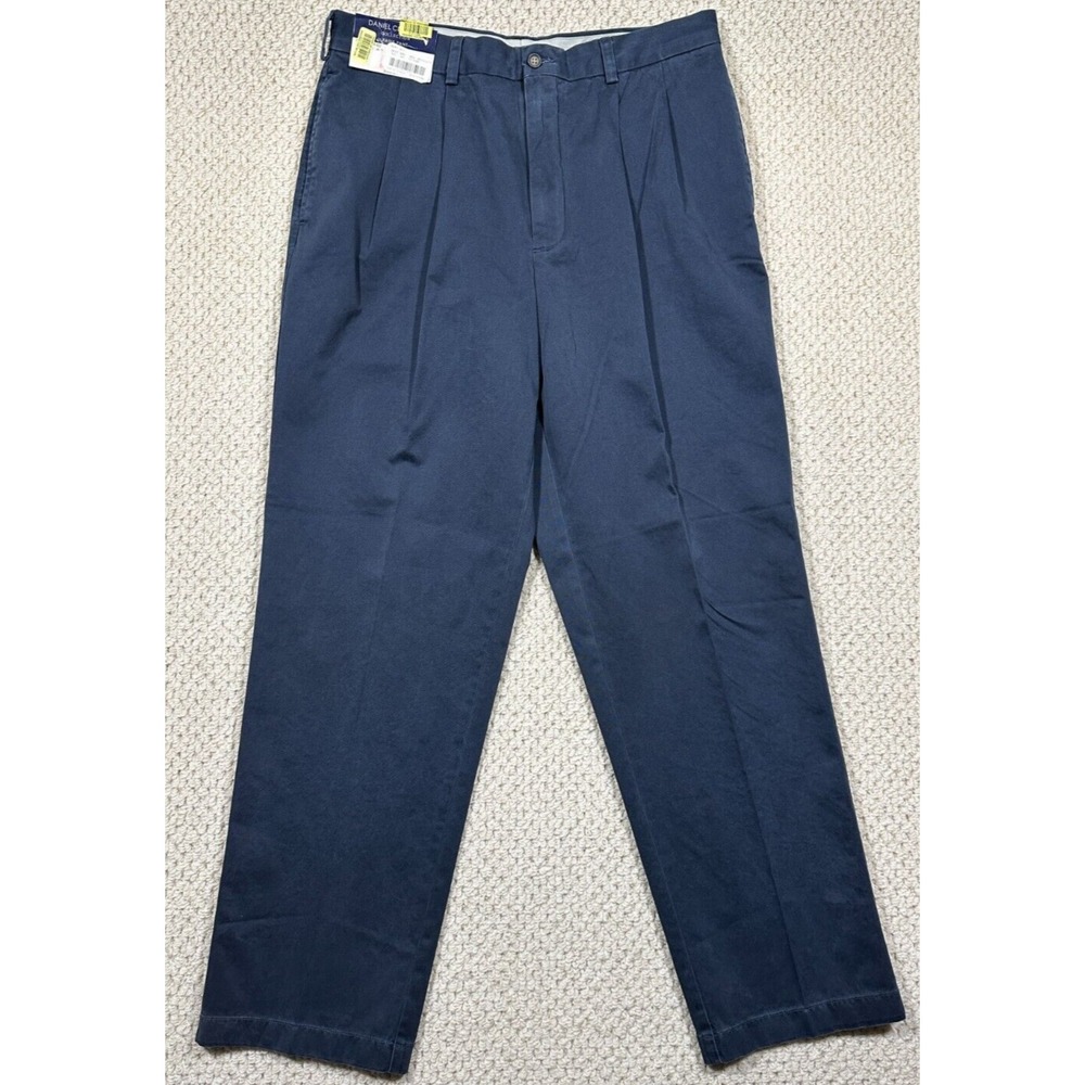 Daniel Cremieux Pants Fit Mens 34x32 Blue Paris Straight Leg Pleated Khaki Chino